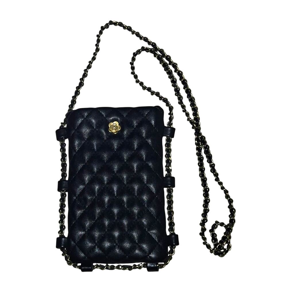 Montana West Vegan Black Quilted Chain Strap Holder Crossbody Bag Phone, CC etc